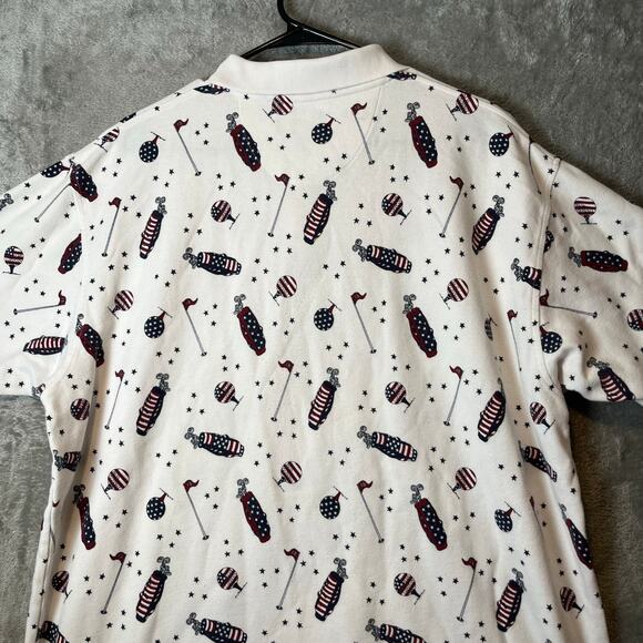 Vintage All Over Print Golf Theme Polo Shirt USA Patriotic Golf Bag Sz XL Cotton - Picture 3 of 6